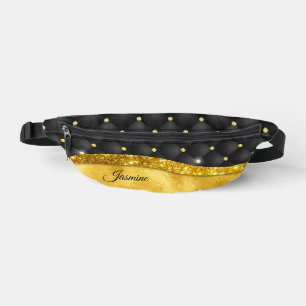 Elegant faux Gold glitter black diamond monogram  Fanny Pack