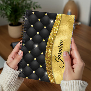 Elegant faux Gold glitter black diamond monogram Notebook