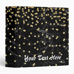 elegant faux gold glitter confetti black marble binder