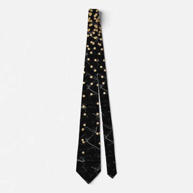 elegant faux gold glitter confetti black marble tie (Front)