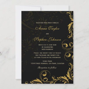 Elegant Faux Gold Glitter Floral Swirls Invitation