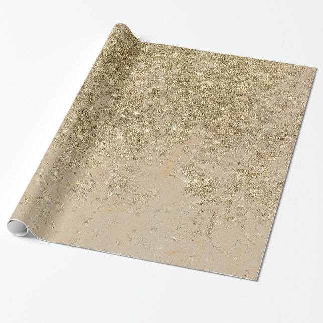 Elegant faux gold glitter ivory marble pattern wrapping paper (Unrolled)