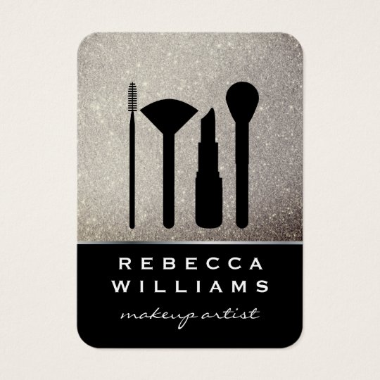 Elegant Faux Gold Glitter Makeup Set / Black Business Card