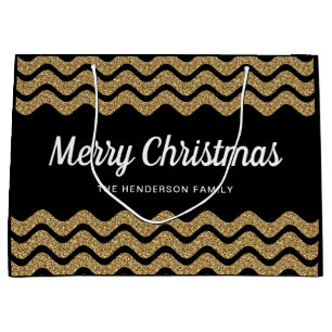 Elegant Faux Gold Glitter Merry Christmas Large Gift Bag
