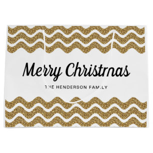 Elegant Faux Gold Glitter Merry Christmas Large Gift Bag