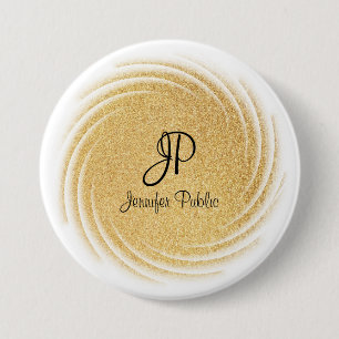Elegant Faux Gold Glitter Monogram Template 3 Inch Round Button