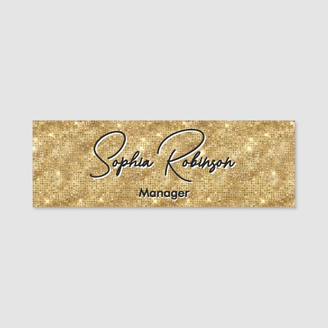 Elegant Faux Gold Glitter Name Tag (Front)