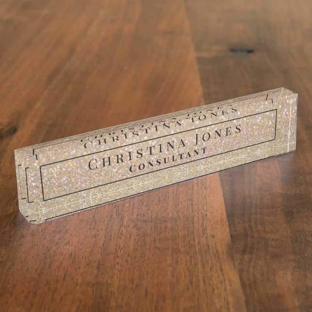 Elegant Faux Gold Glitter Print Professional Nameplate (Side)