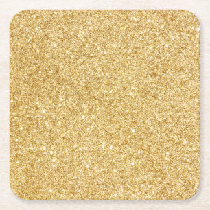 Elegant Faux Gold Glitter Square Paper Coaster