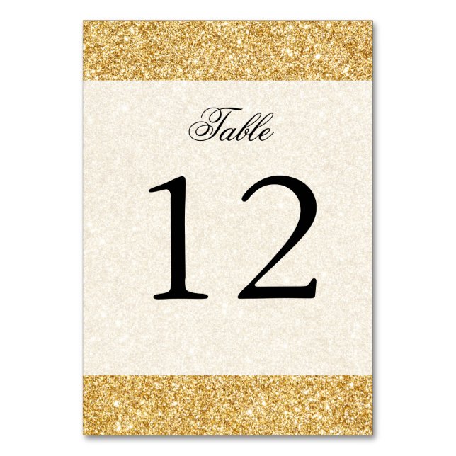 Elegant Faux Gold Glitter Table Number (Front)