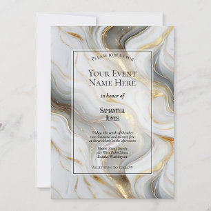 Elegant Faux Gold, Grey and White Marbled Event Invitation