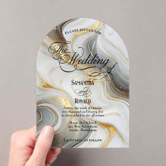 Elegant Faux Gold, Grey and White Marbled Wedding Acrylic Invitations