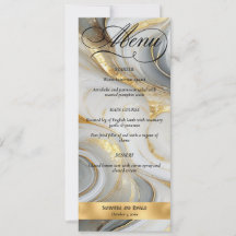 Elegant Faux Gold Grey White Marbled Wedding Menu