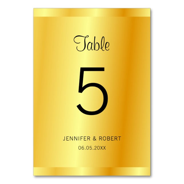 Elegant Faux Gold Handwritten Script Template Table Number (Front)