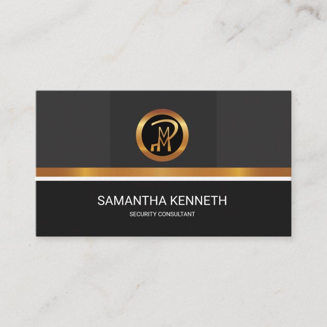 Elegant Faux Gold Icon Stripe Security Consultant Business Card (Front)