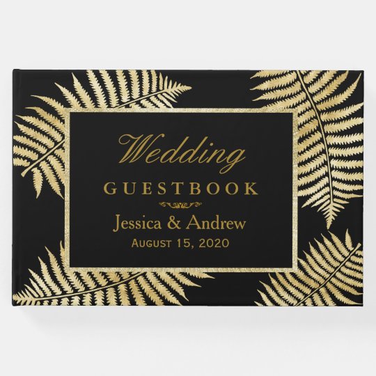 Elegant Faux Gold Leaf Bracken Wedding Guest Book