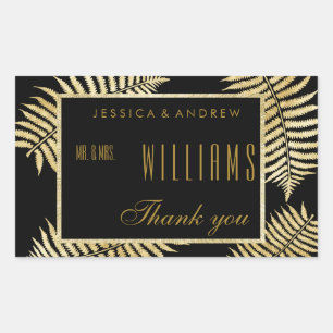 Elegant Faux Gold Leaf Bracken Wedding Thank You Sticker