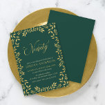 Elegant Faux Gold Leaves 90th Birthday Invitation<br><div class="desc">Elegant 90th Birthday Party invitation featuring a border of leaves and the word "Ninety" in faux gold against a green background. Card includes a matching green back side. Personalize it by replacing the placeholder text to add your information. For more options click the "Customize" button. *Please note that the Zazzle...</div>