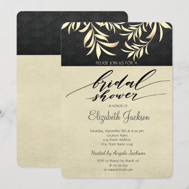 Elegant  Faux Gold Leaves  Bridal Shower Invitation (Front/Back)