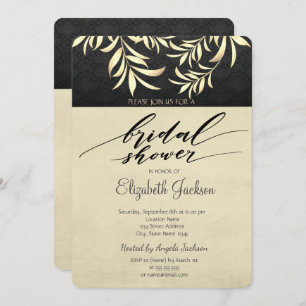 Elegant  Faux Gold Leaves  Bridal Shower Invitation