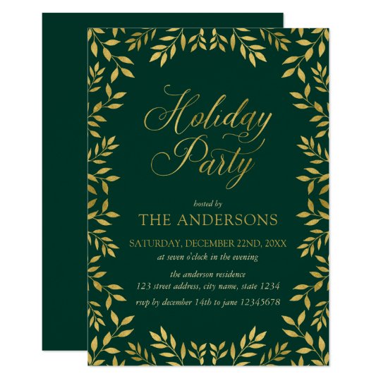 Elegant Faux Gold Leaves Holiday Party Card