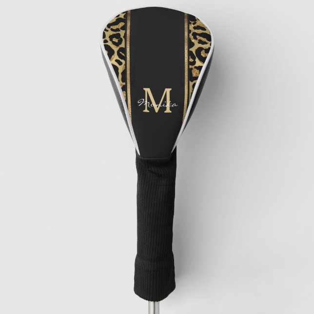 Elegant Faux Gold Leopard Animal Print Personized Golf Head Cover (Front)