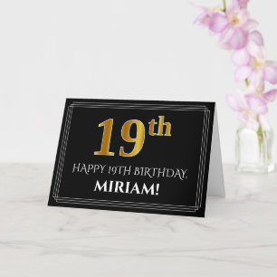 Elegant Faux Gold Look "19th" Birthday + Name Card