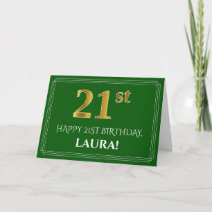 Elegant Faux Gold Look 21st Birthday, Name (Green) Card