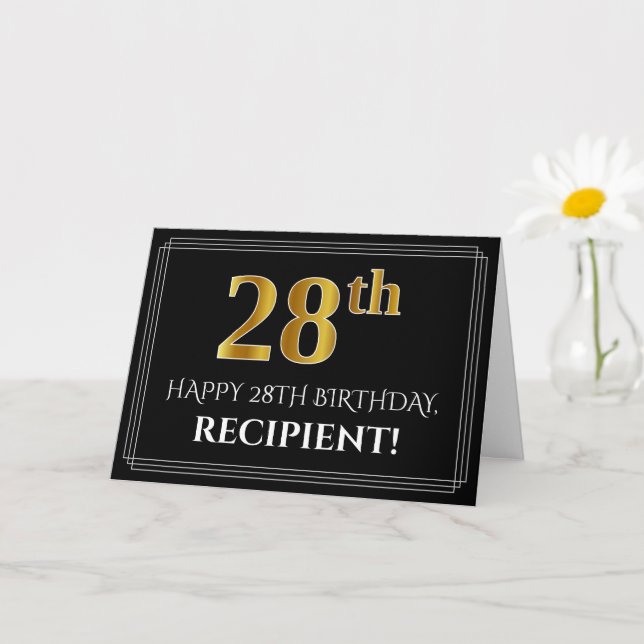 Elegant Faux Gold Look "28th" Birthday + Name Card (Small Plant)
