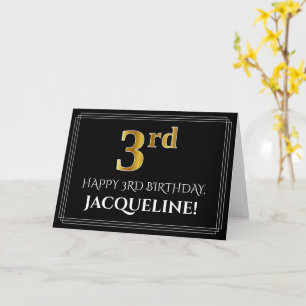 Elegant Faux Gold Look "3rd" Birthday + Name Card