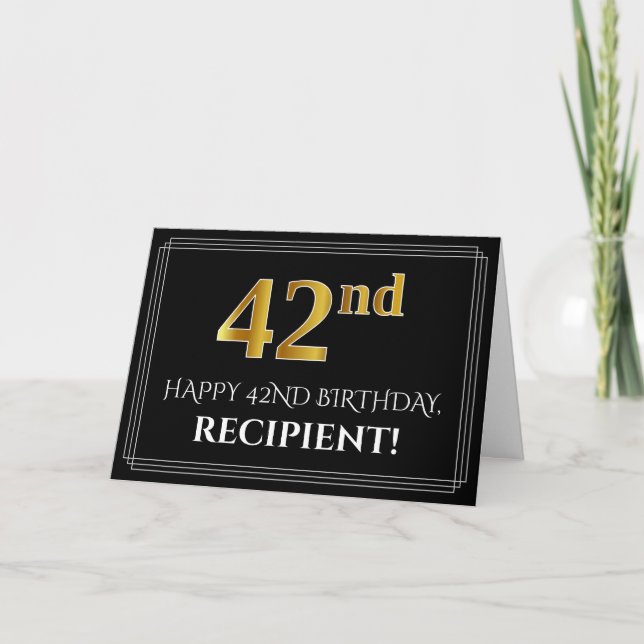 Elegant Faux Gold Look "42nd" Birthday + Name Card (Front)
