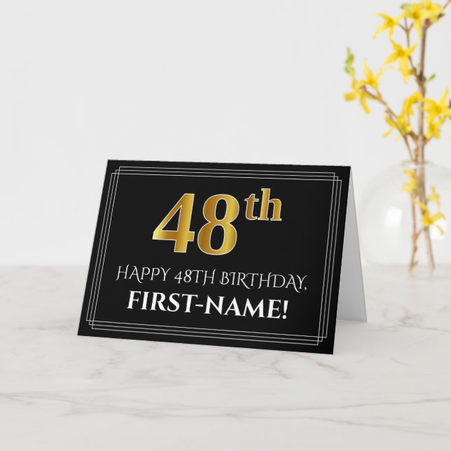 Elegant Faux Gold Look "48th" Birthday + Name Card (Yellow Flower)