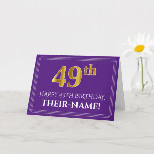 Elegant Faux Gold Look 49th Birthday, Name; Purple Card