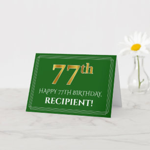 Elegant Faux Gold Look 77th Birthday, Name (Green) Card