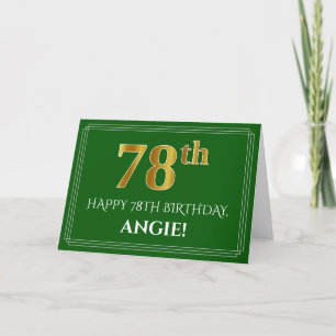 Elegant Faux Gold Look 78th Birthday, Name (Green) Card