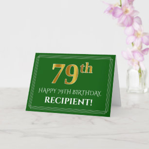 Elegant Faux Gold Look 79th Birthday, Name (Green) Card
