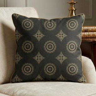 Elegant Faux Gold Mandala Pattern on Black Fabric