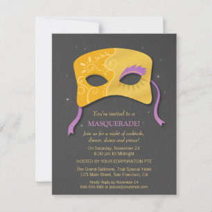 Elegant Faux Gold Mask Masquerade Party Invites