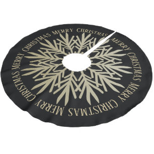 Elegant Faux Gold Merry Christmas Snowflake Brushed Polyester Tree Skirt