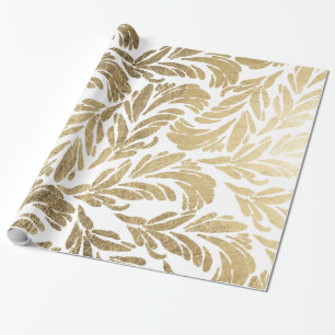 Elegant faux gold modern floral damask pattern wrapping paper