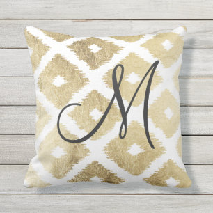 Elegant faux gold modern ikat pattern monogrammed throw pillow