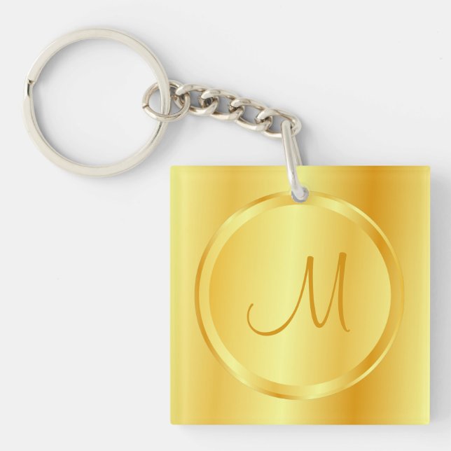 Elegant Faux Gold Modern Monogram Template Keychain (Front)