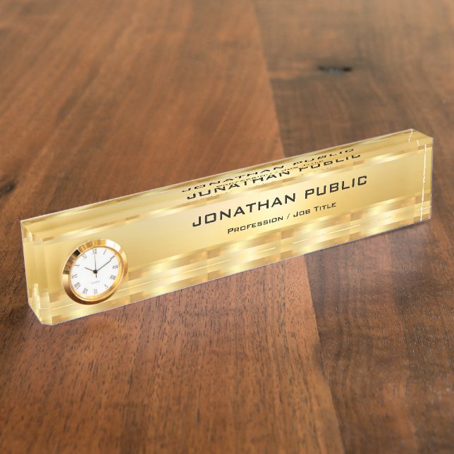 Elegant Faux Gold Modern Template With Clock Nameplate (Side)
