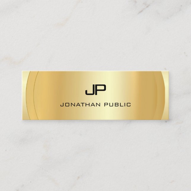 Elegant Faux Gold Monogrammed Modern Template Mini Business Card (Front)