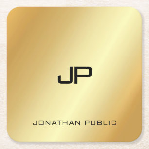 Elegant Faux Gold Monogrammed Modern Template Square Paper Coaster