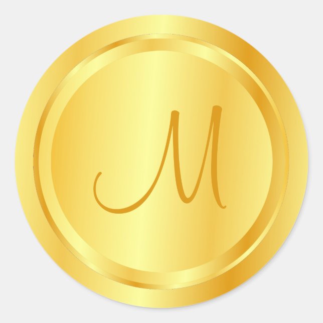 Elegant Faux Gold Monogrammed Template Modern Classic Round Sticker (Front)