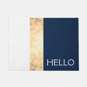 elegant faux gold, navy blue, white stripes doormat