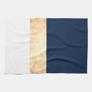 elegant faux gold, navy blue, white stripes kitchen towel