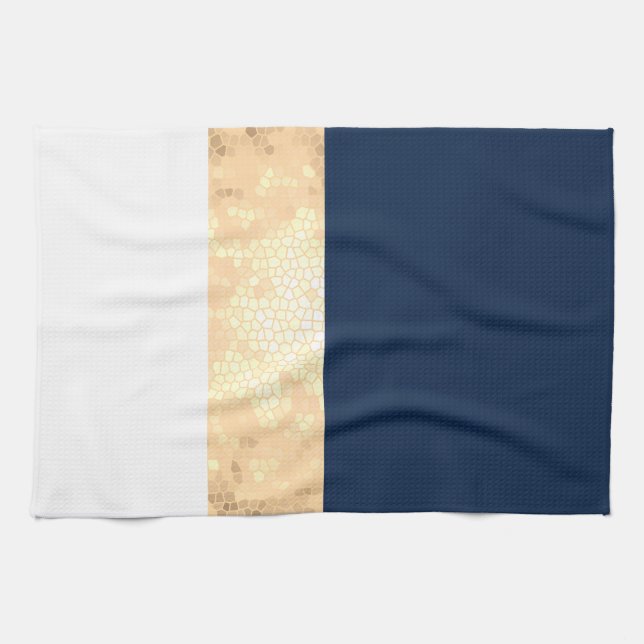 elegant faux gold, navy blue, white stripes kitchen towel (Horizontal)