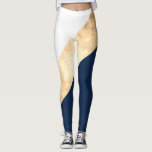 elegant faux gold, navy blue, white stripes leggings<br><div class="desc">Modern and elegant faux gold,  navy blue and white stripes.</div>